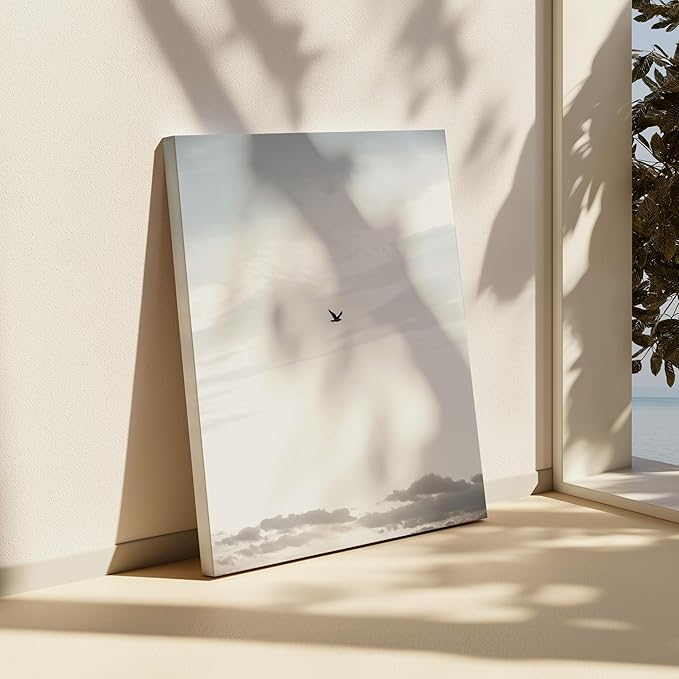 Monem Art Minimalist Bird in Sky Photography Print - Moody Nordic Landscape Art Poster - Wall Decor for Living Room, Bedroom or Office - 8x10 ROLLED CANVAS Wall Art by Mareike Bohmer