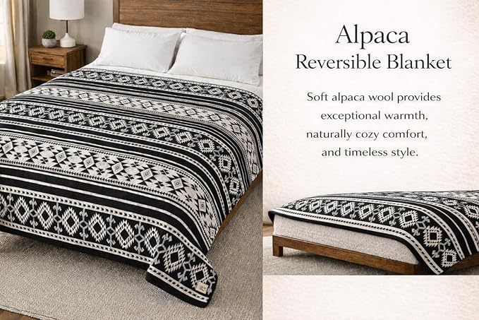 Alpaca Wool Blanket Queen 94x78 in | Ultra Soft, Non-Itchy & Breathable | Premium Alpaca Blanket | Warm, Hypoallergenic Natural Fiber | Handmade Luxury Throw for Bed or Sofa (Black)