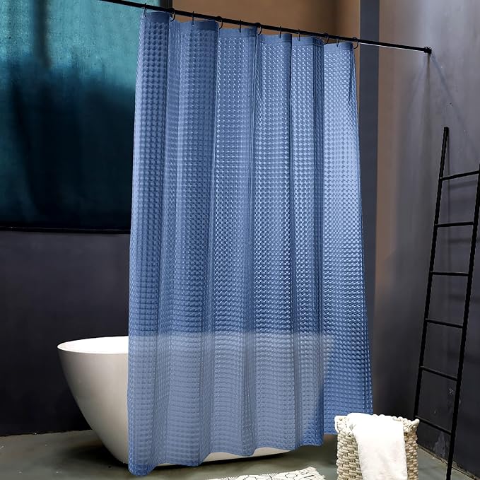 EVA Clear Shower Curtain, Water-Repellent Shower Curtain Liner with 3 Magnets for Bathroom, 72x72 Inches, Navy Checkered
