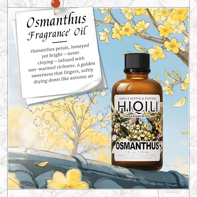 HIQILI Osmanthus Fragrance Oil for Diffuser, Women Perfume Making - 1 Fl Oz | Long-Lasting Scent for Body Spray, DIY Candle & Soap, Pet Safe, Graduated Dropper Included