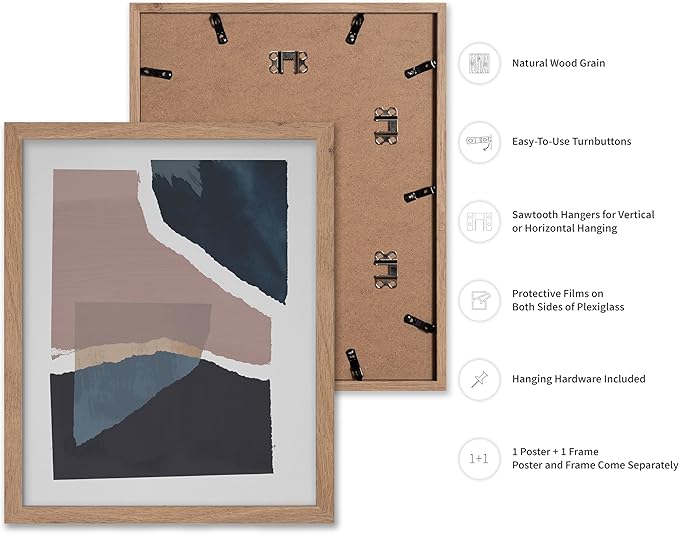 Monem Art Torn Paper Abstract Collage Print - Minimalist Scandinavian Art Poster - Wall Decor for Living Room, Bedroom or Office - 16x20 Beige Framed Wall Art by Mareike Bohmer