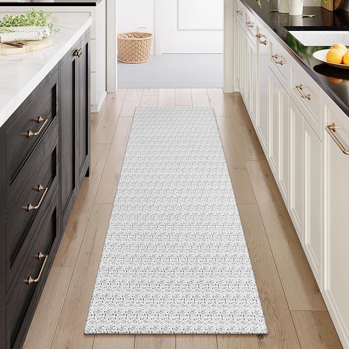 Collive Hallway Runner Rug 2x6 Kitchen Runner Rugs Non Slip Rubber Backed Gray Cotton Carpet Washable Farmhouse Rug Runners for Hallways Boho Floor Runners for Bedroom Entryway Laundry
