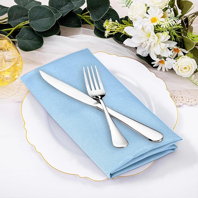 SuperO Set of 80 Cloth Napkins 17 x 17 Inch, Polyester Solid Washable Dinner Napkins with Hemmed Edges,Great for Restaurant, Wedding and Party(Blue Mist)