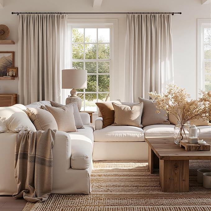 jinchan Extra Wide Sliding Door Curtain 120 Inch Length Taupe Linen Curtains Semi Sheer Drapes for Patio Door Living Room Bedroom Floor to Ceiling Light Filtering Drapes 100 Inches Wide 1 Panel