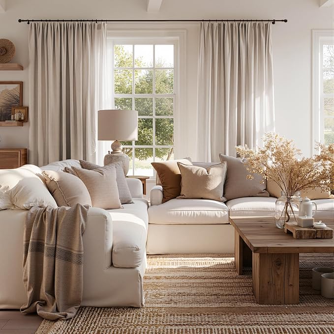 jinchan Taupe Linen Blend Curtains 120 inch Extra Long 2 Panels for Bedroom Living Room, Light Filtering 50 inch Wide Farmhouse Drapes with Rod Pocket Back Tab(50W x 120L, Taupe)
