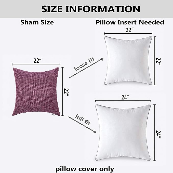 Kevin Textile Set of 2 Decorative Throw Pillow Covers Faux Linen Cushion Covers for Bed Couch Sofa, 22x22 inches(55cm), Red Purple