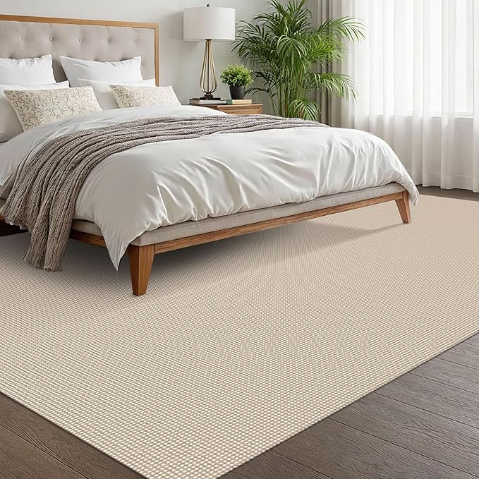 EARTHALL Woven Area Rugs 6x9 Ft Washable Living Room Rugs Non Slip Rubber Backed Dining Room Rug Braided Bedroom Rugs Indoor Floor Carpet for Living Room, Bedroom, Dining Room, Beige/Ivory