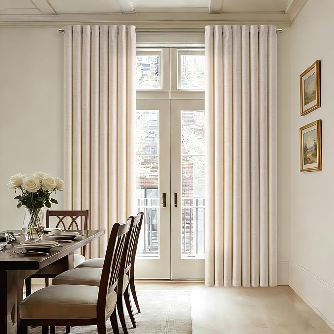 84 Inch Length 2 Panels Set Natural Linen Curtains Light Filtering Semi Sheer Grommet Drapes Thick Linen Privacy Non-See-Through Curtain for Living Room 52x84