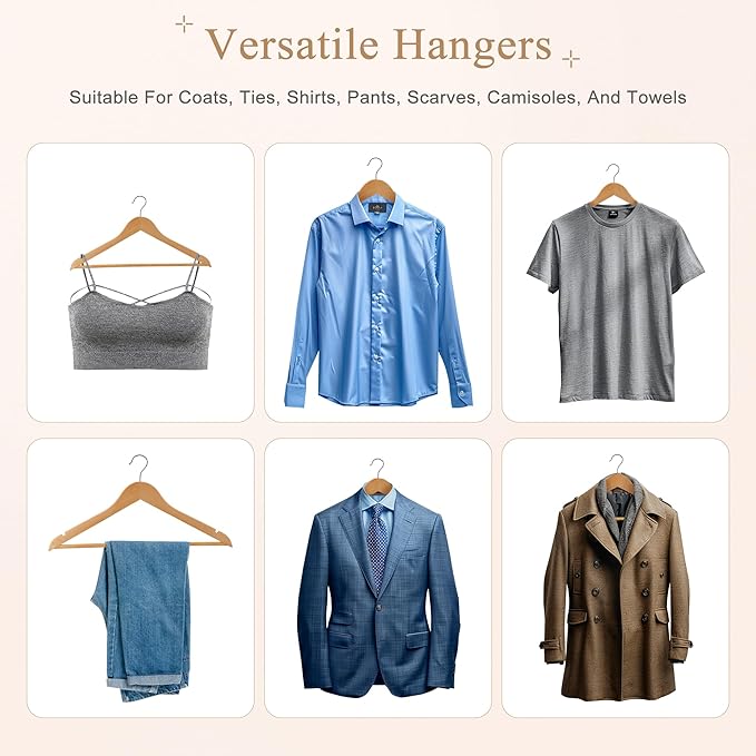 ZENY Premium Wooden Hangers 50 Pack, Coat Hangers with 360-Degree Rotatable Hook, Clothes Hangers for Suit, Shirts, Jackets, Dress, Pant (Natural)