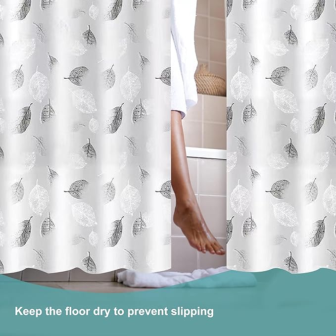 Plastic Shower Curtain Liner, Premium PEVA 6G Gray Leaf Shower Curtain, Shower Curtains for Bathroom with 3 Magnetic Weights and Rustproof Grommets (Gray Leaf, 72x72 in)
