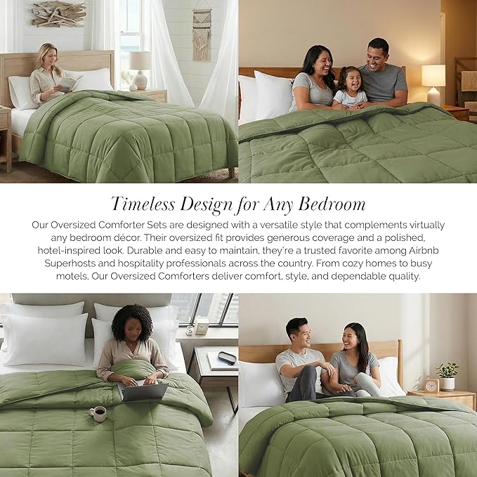 Southshore Fine Living, Inc. Oversized King Comforter, King Size Duvet Insert, Down Alternative Comforter, Bedding Set to Match Home Décor, Sage Green