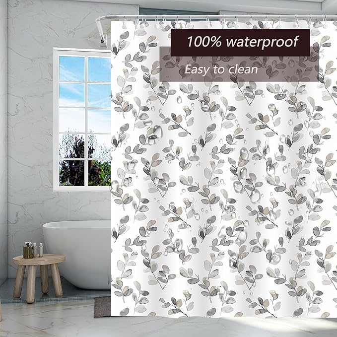 TIKABC Shower Curtain Liner, 4G PEVA Mimosa Shower Liner, Plastic Waterproof Shower Curtains, 72x72 inch with Grommet Holes 3 Magnetic Weights