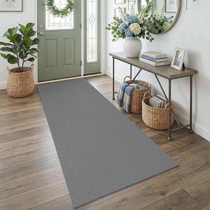 EARTHALL Washable Runner Rug 3x7 Ft Non Slip Runners for Hallways Wide Cotton Rubber Backed Kitchen Runner Braided Indoor Floor Carpet Runners for Entryway, Hallway, Kitchen, Bedroom, Charcoal Gray