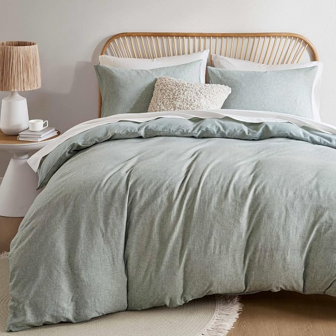 Hyde Lane Linen Duvet Cover Set King Size, 3Pcs Textured French Flax Linen Cotton Blend Bedding Set, Natural and Organic, Soft and Breathable, with 2 Pillow Shams, 104"x90", Sage