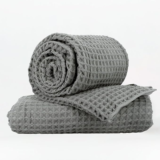 Luxury Organic Japanese Cotton Waffle Bath Towel | Thick, Absorbent, Quick Dry Bathroom Towels for Shower, Sauna, Onsen| Hotel & Spa Quality, Gift-Ready (Smoke Grey, Bath Sheet (2 Pack))