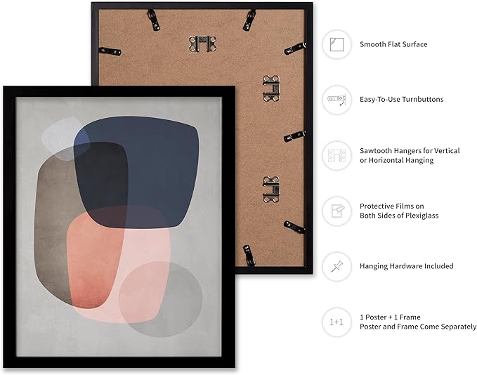 Monem Art Pastel Abstract Organic Shapes Print - Scandinavian Minimalist Art Poster - Wall Decor for Living Room, Bedroom or Office - 8x10 Black Framed Wall Art by Mareike Bohmer