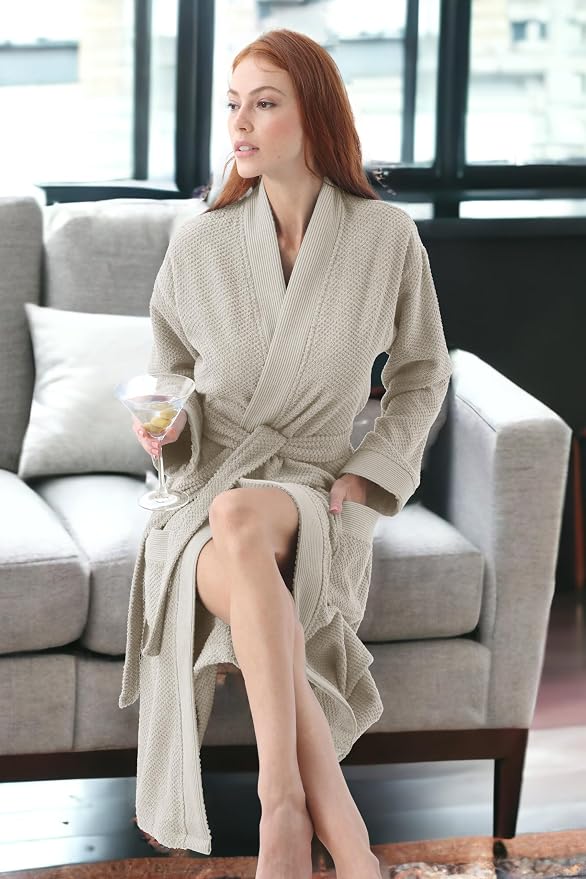 SEYANTE Turkish Cotton Bathrobe for Women - Organic GOTS Certified Terry Hooded Kimono Robe - Spa Quality Women's Cotton Robe