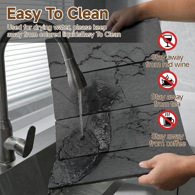 Large Stone Dish Drying Mat for Kitchen Counter,24"(L)×16"(W),Quick Dry Super Absorbent Drying Matt Kitchen Counter,Collapsible Diatomaceous Earth Dish Mats,for Dishes Bottles Cups,Any Countertop