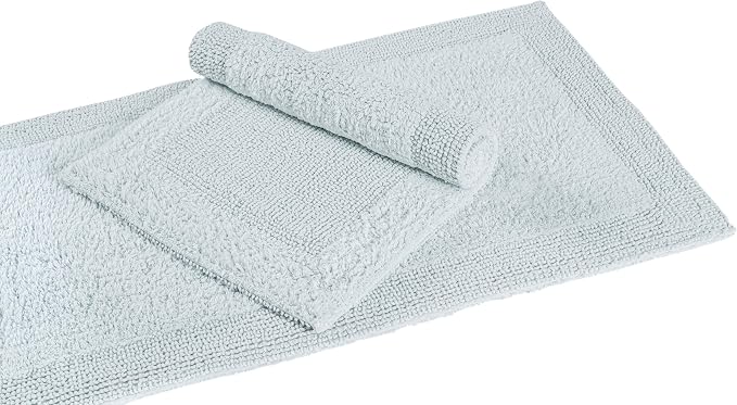 Bedding Craft Cotton Bath Mat Rug 21x34, Reversible Bathroom Rug, Water Absorbent, Machine Washable, Soft Cloth Bathmat for Outside Bathtub, Silver Grey