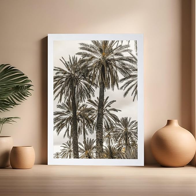Monem Art Vintage Palm Tree Photography Print - Minimalist Tropical Landscape Poster - Wall Decor for Living Room, Bedroom or Office - 16x20 White Framed Wall Art by Mareike Bohmer
