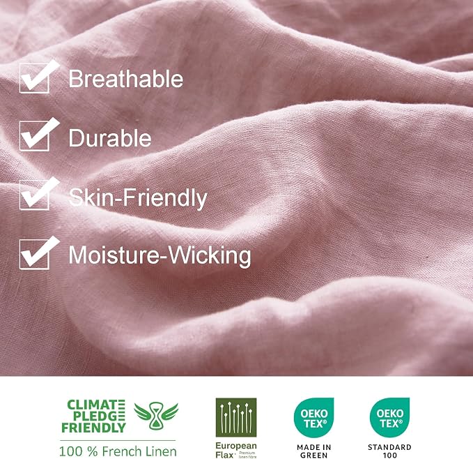 S VICTORY SYMBOL 100% Organic Linen Duvet Cover Set 3PCS King Size,Stone Washed Natural French Flax Bedding,1 Duvet Cover and 2 Pillowcases,Farmhouse Bedding Set(Pink Lavender)