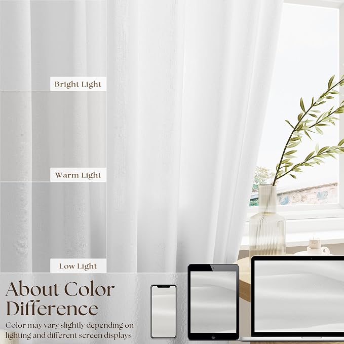 Off White Semi Sheer Linen Bathroom Curtains 36 Inch Long 2 Panels | Ivory, Curtain for Kitchen Laundry Over Sink, Privacy Assured with Light Through, Aesthetic, Rod Pocket Drapes, 25x36 Inches