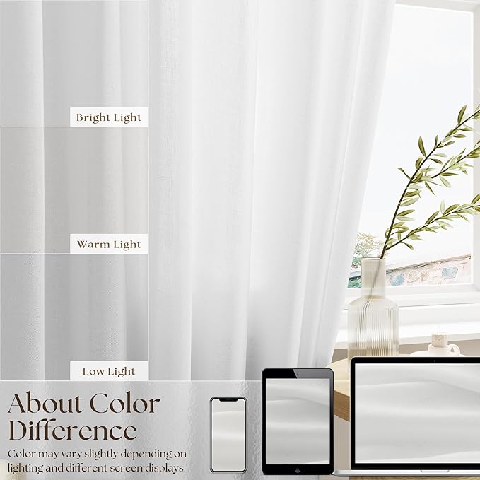 Off White Semi Sheer Linen RV Campers Curtains 45 Inch Long 2 Panels | Ivory, Rustic, Short Curtains for Cafe Small Window Treatment, Light Filter, W25xL45 Inch, Rod Pocket Drapes