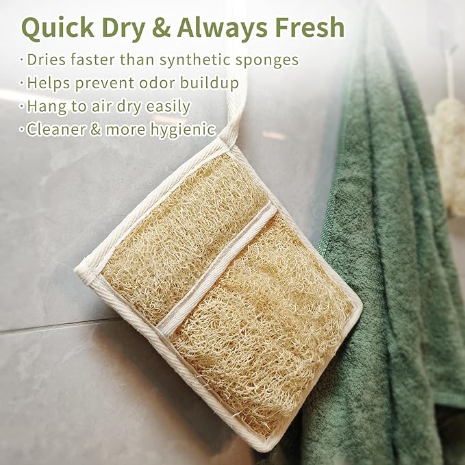 Soap Bag Made from Natural Egyptian Loofah, Luxury Exfoliating Soap Saver Bar Soap Pouch with Rich Foam, Rough Texture, Quick Drying, Long Hanging Loop for Shower & Travel (2 Pack)