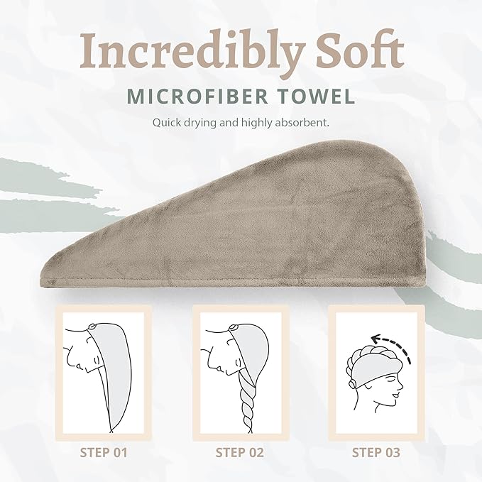 Microfiber Hair Towel Wrap, Hair Turban Towel Super Absorbent Twist Turban Dry Hair Caps with Buttons Bath Loop Fasten Salon Dry Hair Hat