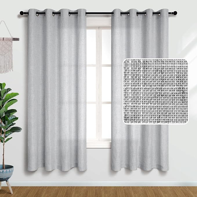 Pitalk 2 Panel Set 72 Inch Curtains for Bedroom Grommet Flax Faux Linen Look Light Filtering Textured Semi Sheer Privacy Curtains for Living Room Dark 72L Long Dove Gray Grey