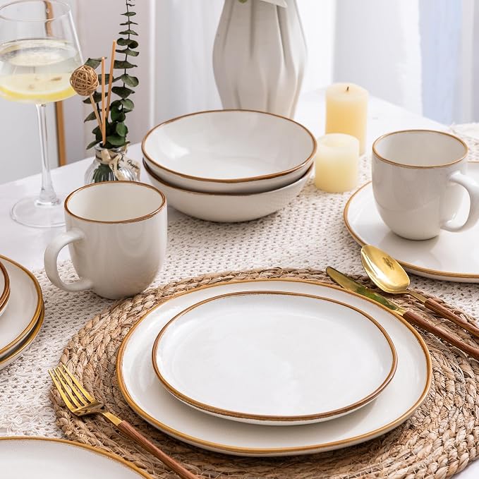 AmorArc Ceramic Dinnerware Sets,Handmade Reactive Glaze Plates and Bowls Sets,Highly Chip and Crack Resistant | Dishwasher & Microwave Safe Dishes Set, Service for 4 (16pc)