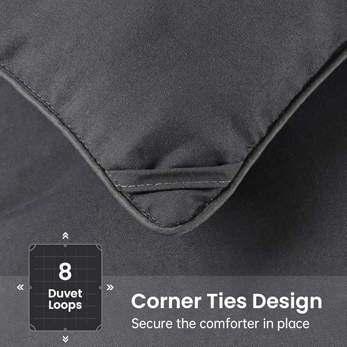 EASELAND Twin Size Down Alternative Comforter - Quilted Duvet Insert for All Seasons, Soft Lightweight with Corner Tabs, Summer Winter Warm Bedding, Dark Grey 64×88 Inches