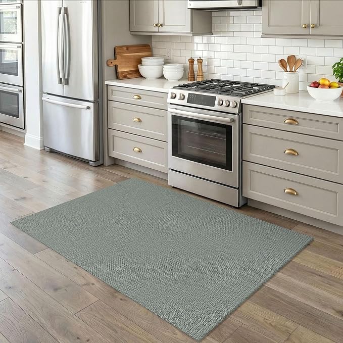 EARTHALL Washable Area Rug 4x5 Ft Non Slip Rugs for Entryway Braided Throw Rugs Bedroom Carpet Cotton Entry Rug Woven Floor Rug for Bedroom Dining Room Living Room, Green/Grey