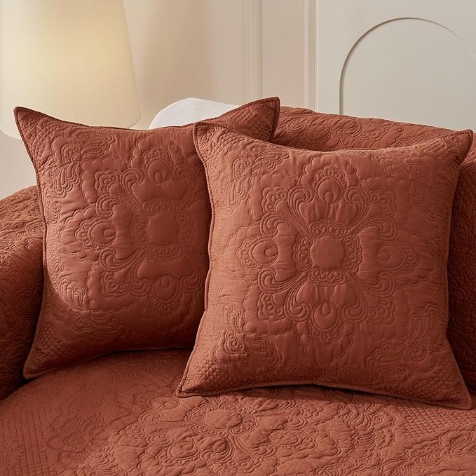 vctops Set of 2 Decorative Cotton Quilted Throw Pillow Covers 18x18 Cozy Boho Farmhouse Embroidery Cushion Cover Soft Accent Pillowcase for Couch Sofa Bed (Orange,18"x18")