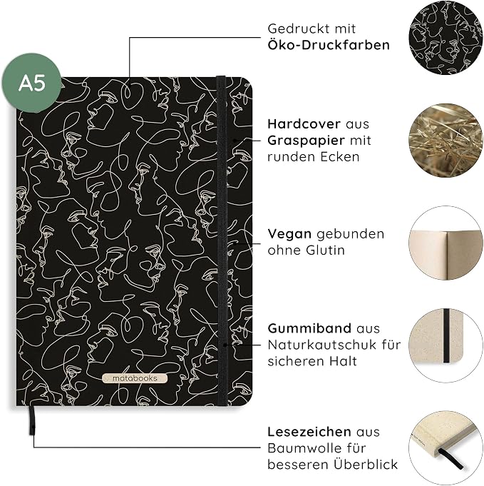 Sustainable and Vegan Notebooks A5 Made of Sweetgrass Paper, Nari, 138 Pages, Natural, Handmade, Made in Germany (Diversity)