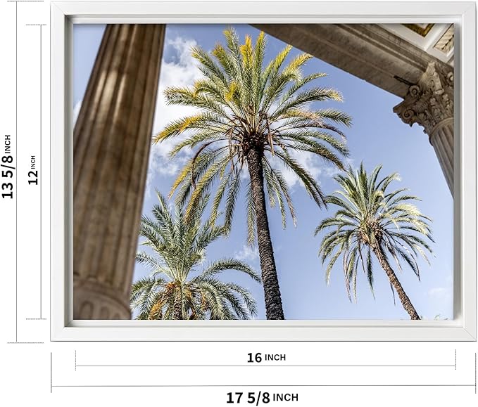 Monem Art Palermo Palm Trees Sicily Print - Tropical European Architecture Poster - Wall Decor for Living Room, Bedroom or Office - 12x16 White Framed CANVAS Wall Art by Mareike Bohmer