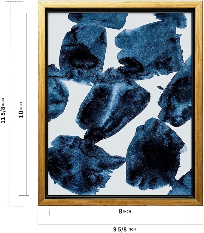 Monem Art Blue Abstract Watercolor Texture Print - Minimalist Modern Art Poster - Wall Decor for Living Room, Bedroom or Office - 8x10 Gold Framed CANVAS Wall Art by Mareike Bohmer