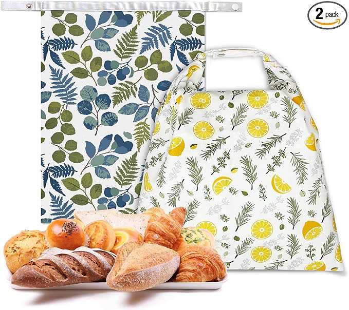 Reusable Beeswax Bread Storage Bag, Floral Pattern with Lemon Design, Eco Storage Solution for Fresh Baked Goods