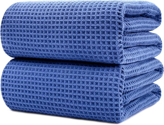 POLYTE 430 GSM Microfiber Quick Dry Lint Free Bath Sheet, 70 x 35 in, Set of 2 (Waffle Weave)
