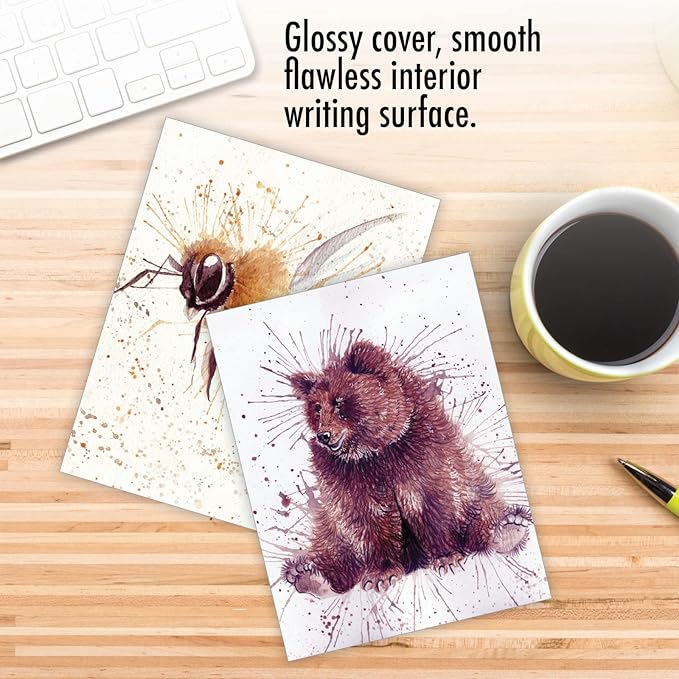 The Best Card Company - Assorted All Occasions Animal Watercolor Blank Greeting Notecard Box Set - Incl. 10 Unique Designs + Envelopes, Thank You, Invitations - Wildlife Splash AM2954OCB-B1x10