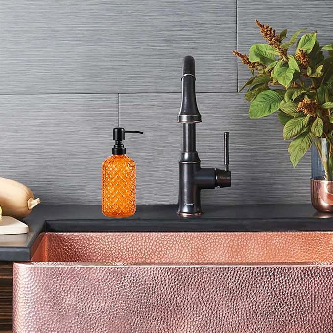 12Oz Glass Soap Dispenser with 304 Black Rustproof Stainless-Steel Pump, Refillable Glass Soap Dispenser for Kitchen, Bathroom, Farmhouse