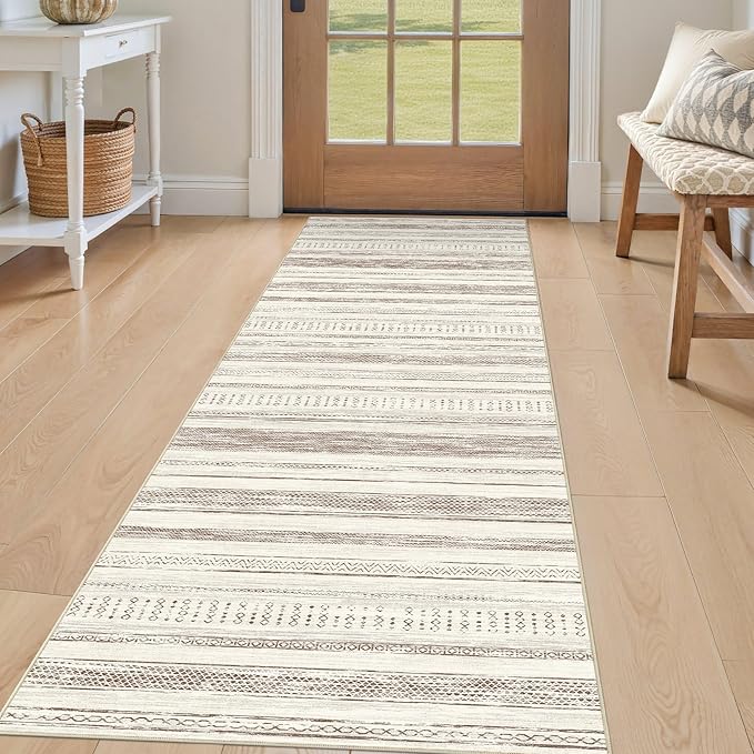 Tortania Area Rug 2x6 Runner Rugs - Washable Soft Neutral Boho Moroccan Farmhouse Rug Indoor Floor Carpet for Living Room Bedroom Kitchen Entryway Under Dining Table Home Office Decor - Beige