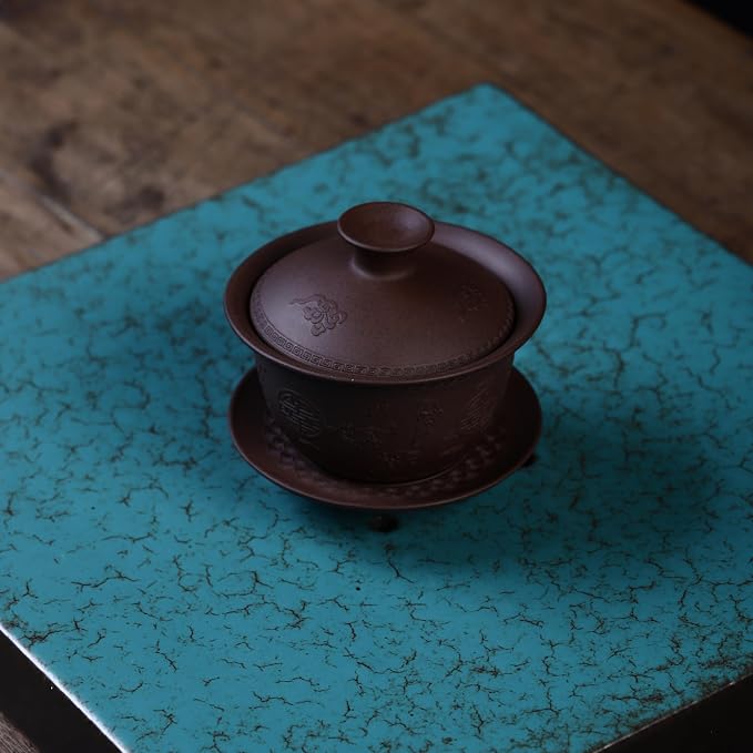Yixing Clay Zisha Gaiwan 5 Oz,Chinese Kungfu Tea Bowl Cup,Blooming and Loose Leaf Tea Cup Set -Purple Clay