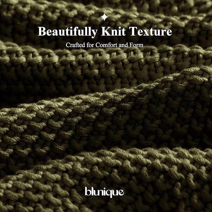 100% Cotton Cable Knit Throw Blanket, Large Lightweight Soft Knit Blanket for Sofa Couch Bed, Breathable All-Season Throw, Cozy Decorative Blanket, 60 x 80 Inch,Olive Green