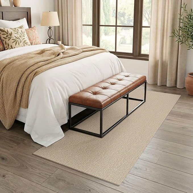 EARTHALL Washable Runner Rug 3x7 Ft Non Slip Runners for Hallways Wide Cotton Rubber Backed Kitchen Runner Braided Indoor Floor Carpet Runners for Entryway, Hallway, Kitchen, Bedroom, Send/Beige