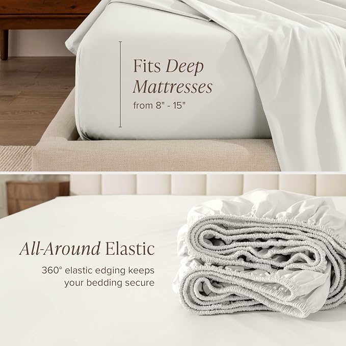 Bare Home 100% Organic Cotton Twin XL Sheet Set - Crisp Percale Weave - Lightweight & Breathable - Bedding Sheets & Pillowcases (Twin XL, Cream)