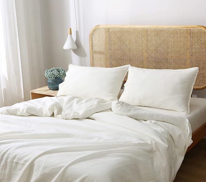 S VICTORY SYMBOL 100% Organic Linen Duvet Cover Set,Stone Washed French Flax Bedding Set,Comforter Cover with Button Closure 2 Pieces(Creamy-White,Twin Size) Soft Breathable