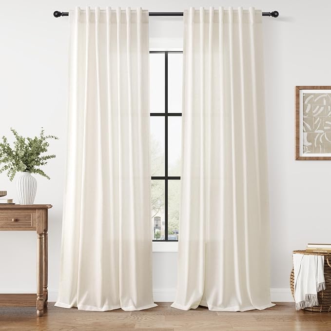 Modern Linen Curtains for Living Room 120 Inches Long Light Filtering Semi Sheer Curtain Back Tab Neutral Luxury Modern Farmhouse Decor Floor to Ceiling High Window for Bedroom 52x120, 2 Panels