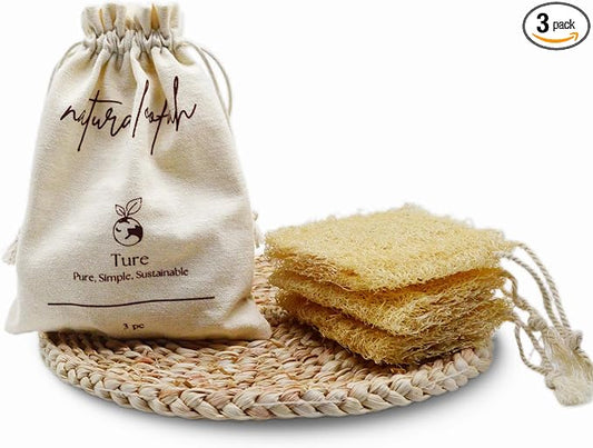 100% Natural Egyptian Loofah Sponge – Premium Exfoliating Body Scrubber for Shower, Deep Cleansing & Gentle Skin Exfoliation, Eco-Friendly & Biodegradable, Pack of 3