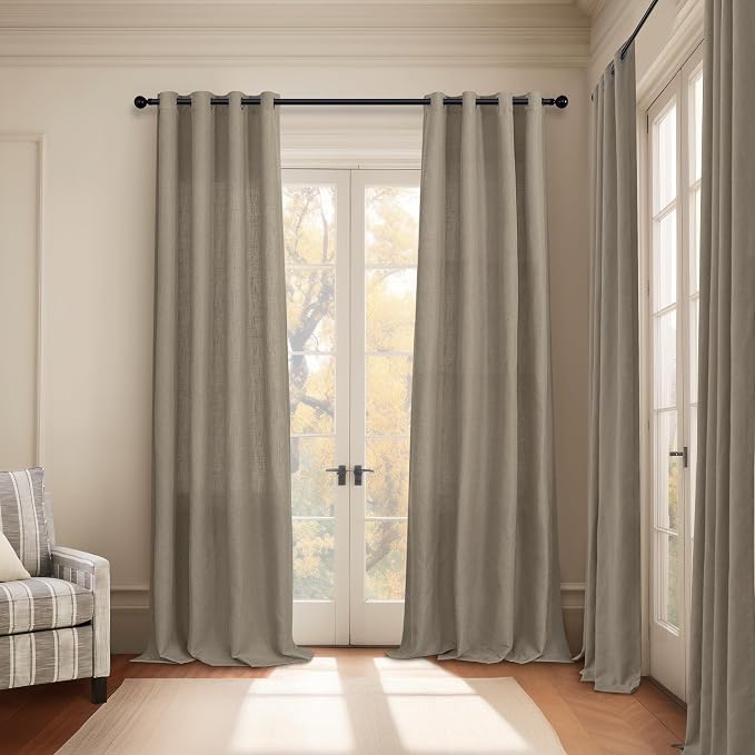 Pitalk Taupe Curtains 96 Inches Long for Living Room 2 Panels Grommet Eyelet Linen Textured Semi Sheer Light Filtering Modern Farmhouse Window Drapes Primitive Burlap Curtainsfor Bedroom 52x96 Length